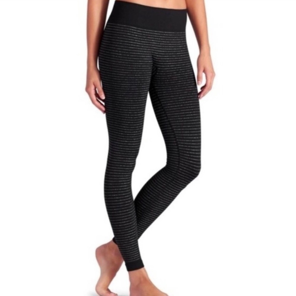EXC! ATHLETA Black & Silver Glitter Striped Full Length Leggings